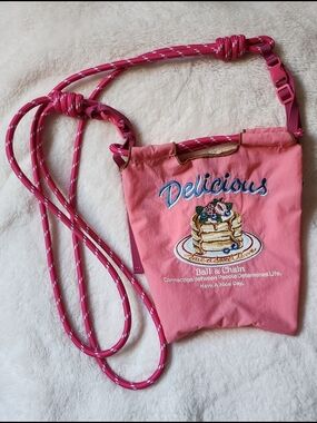 Ball&Chain, Delicious Pink Drawstring Crossbody Bag with Pancake Embroidery